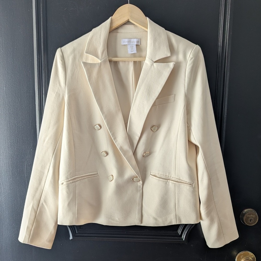 House of Harlow 1960 Cream Double Breasted Blazer Jacket Womens M Chic Classic